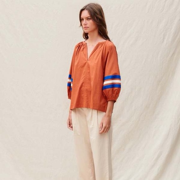 Sundry Varsity Stripe Blouse Brick - Picture 4 of 8